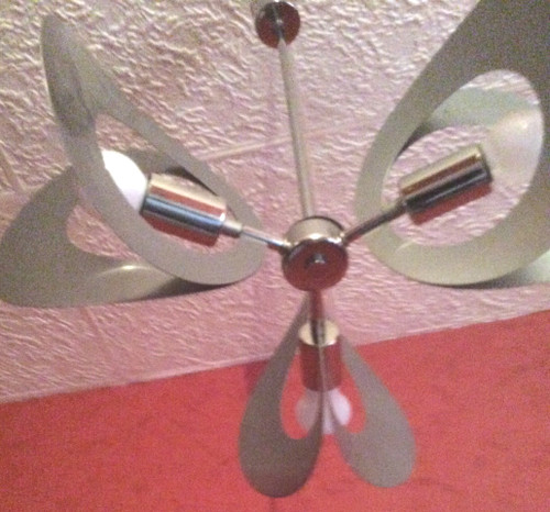Lustre Suspension Vintage Moderniste inox Brossé métal chrome Design 1970