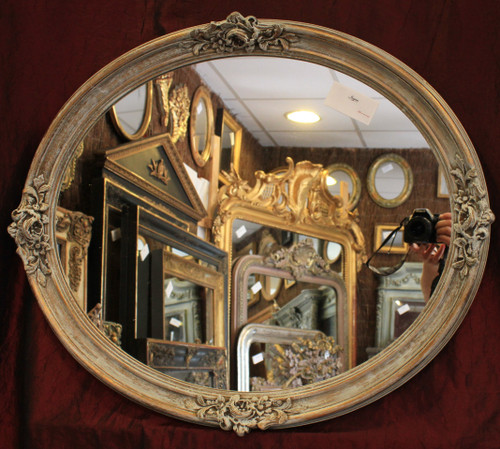 58 X 68 cm Oval Medallion Mirror, Patinated and Gilded