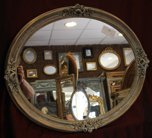58 X 68 cm Oval Medallion Mirror, Patinated and Gilded
