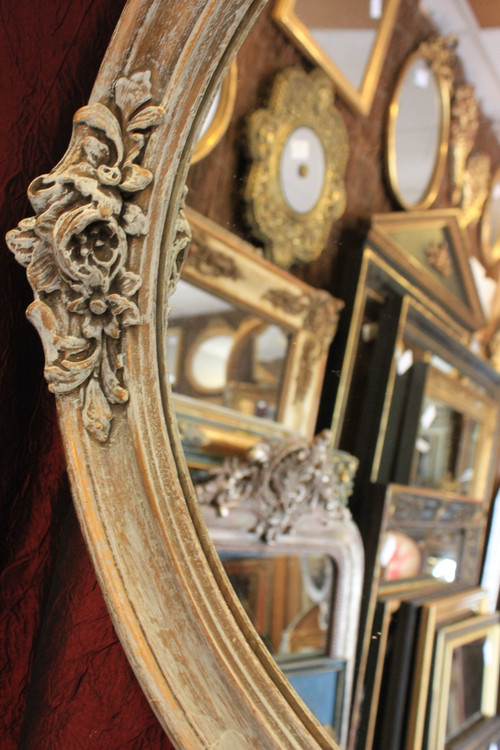 58 X 68 cm Oval Medallion Mirror, Patinated and Gilded