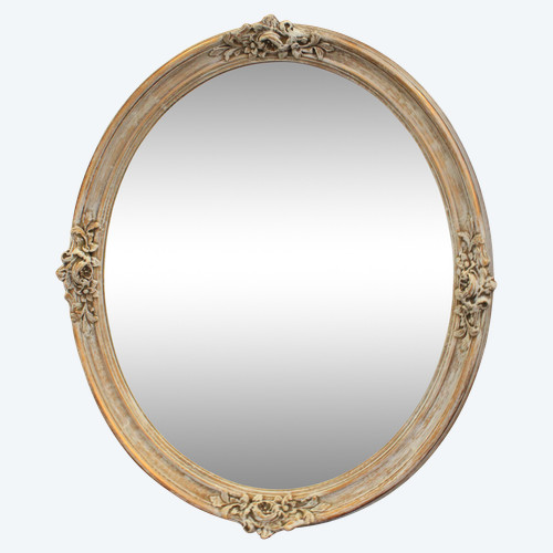 58 X 68 cm Oval Medallion Mirror, Patinated and Gilded