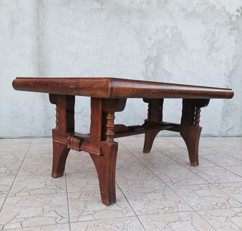 Table brutaliste style Art Déco en chêne dans le goût Gaston Poisson