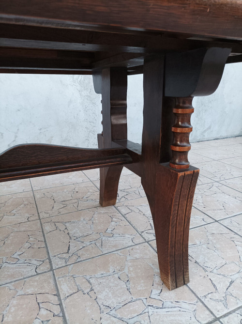 Table brutaliste style Art Déco en chêne dans le goût Gaston Poisson
