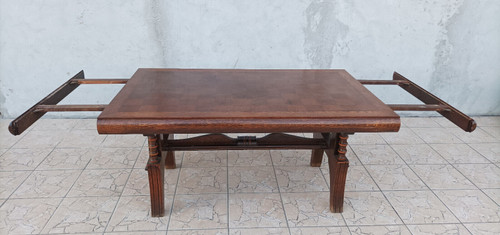 Table brutaliste style Art Déco en chêne dans le goût Gaston Poisson
