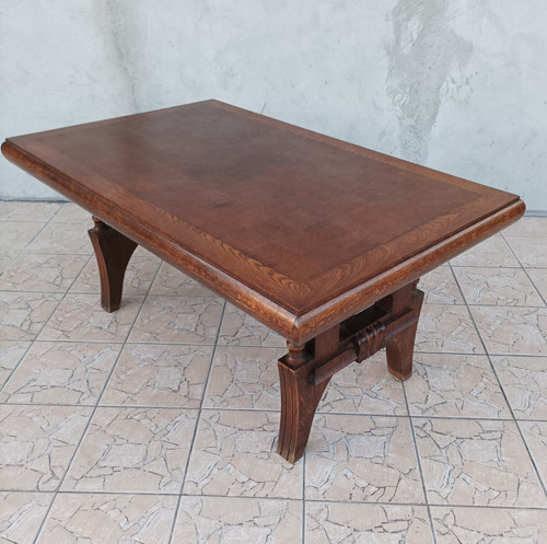 Table brutaliste style Art Déco en chêne dans le goût Gaston Poisson