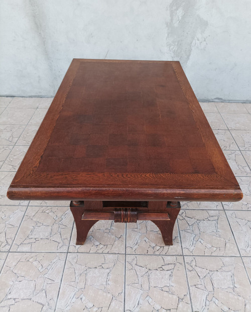 Table brutaliste style Art Déco en chêne dans le goût Gaston Poisson