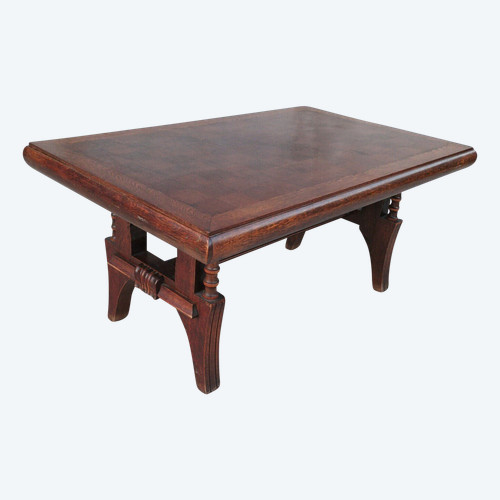 Table brutaliste style Art Déco en chêne dans le goût Gaston Poisson