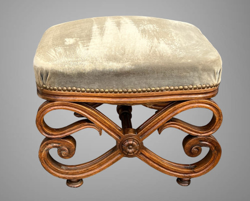 CURVED, FABRIC-COVERED WALNUT TOE / FOOTREST
