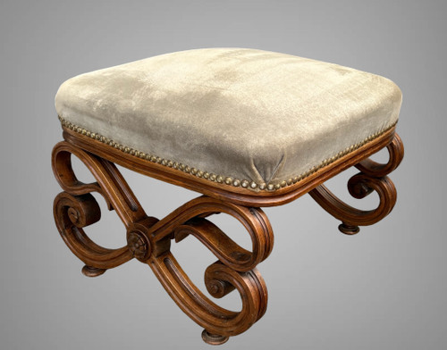 CURVED, FABRIC-COVERED WALNUT TOE / FOOTREST