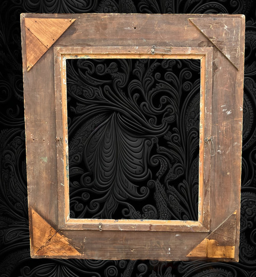 CADRE ANCIEN MONTPARNASSE EN BOIS SCULPTÉ PATINÉ POUR PEINTURE 47 cm x 38,5 cm