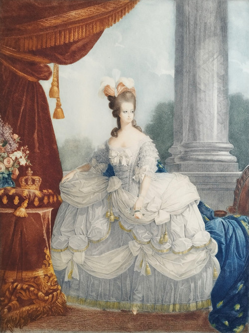 Marie Antoinette Queen Of France Watercolored Engraving Etching Old Print