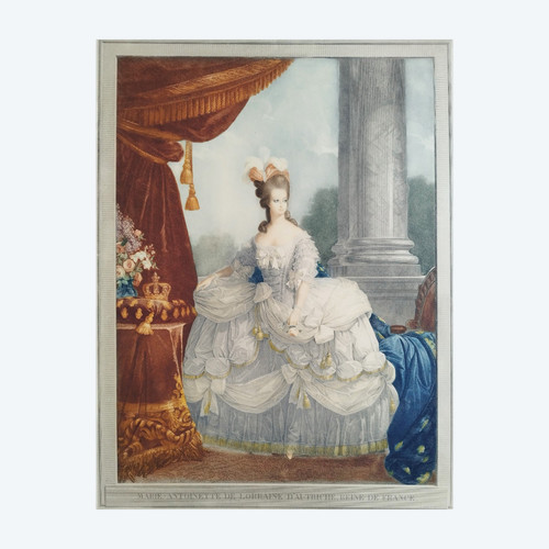 Marie Antoinette Queen Of France Watercolored Engraving Etching Old Print