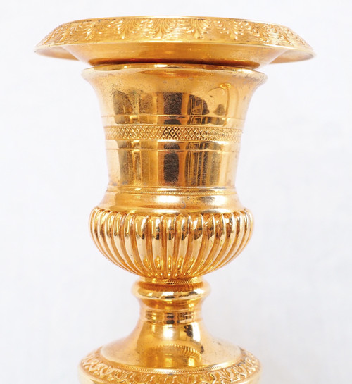 Ravrio - paire de flambeaux d'époque Empire en bronze doré modèle du Château de Fontainebleau