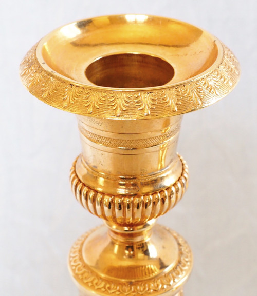 Ravrio - paire de flambeaux d'époque Empire en bronze doré modèle du Château de Fontainebleau