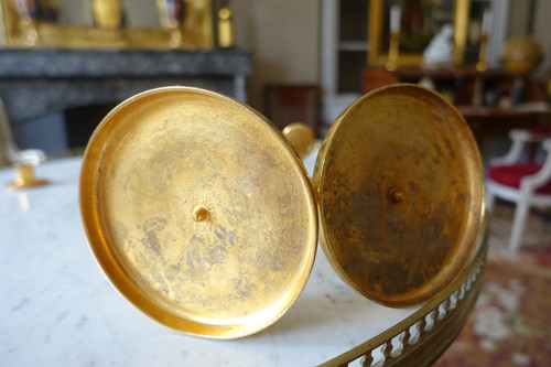 Ravrio - paire de flambeaux d'époque Empire en bronze doré modèle du Château de Fontainebleau