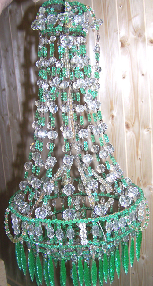 Lampadario in cristallo verde e bianco del XIX secolo