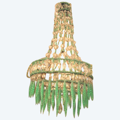 Lampadario in cristallo verde e bianco del XIX secolo