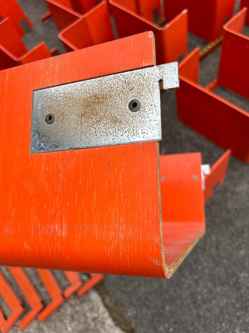 Orange Thermoformed Wood Large Modular Library Shelf Circa 1970