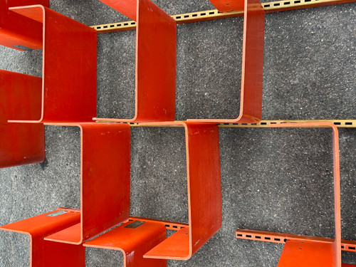 Orange Thermoformed Wood Large Modular Library Shelf Circa 1970