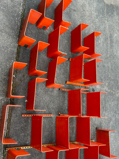 Orange Thermoformed Wood Large Modular Library Shelf Circa 1970