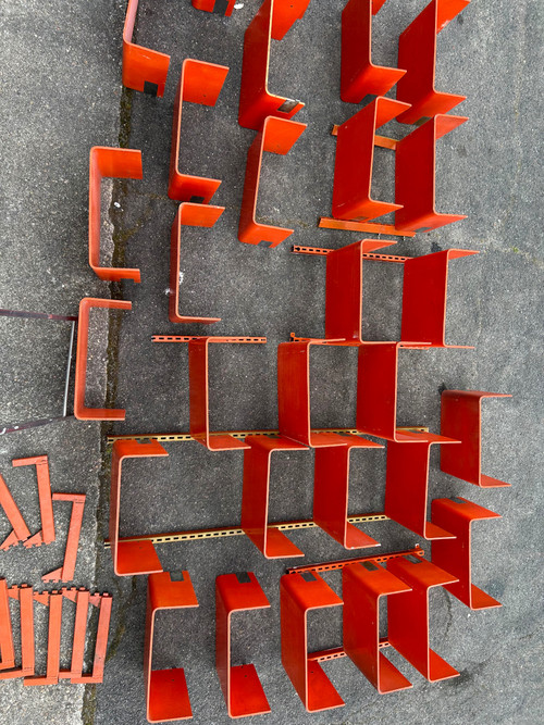 Orange Thermoformed Wood Large Modular Library Shelf Circa 1970