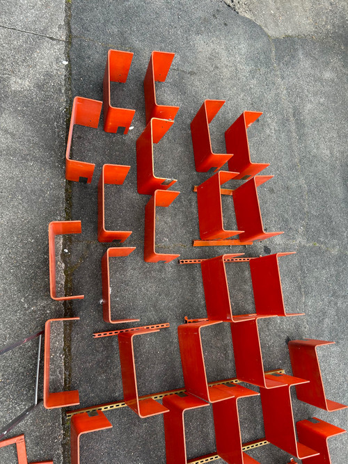 Orange Thermoformed Wood Large Modular Library Shelf Circa 1970