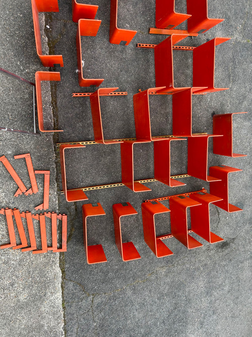 Orange Thermoformed Wood Large Modular Library Shelf Circa 1970