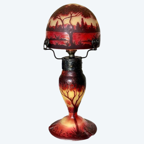 Small Daum "Lake Landscape" Mushroom Lamp