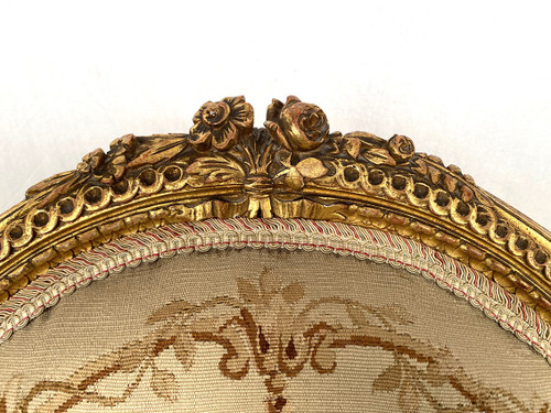 Poltrona in legno dorato in stile Luigi XVI, fine XIX o inizio XX secolo