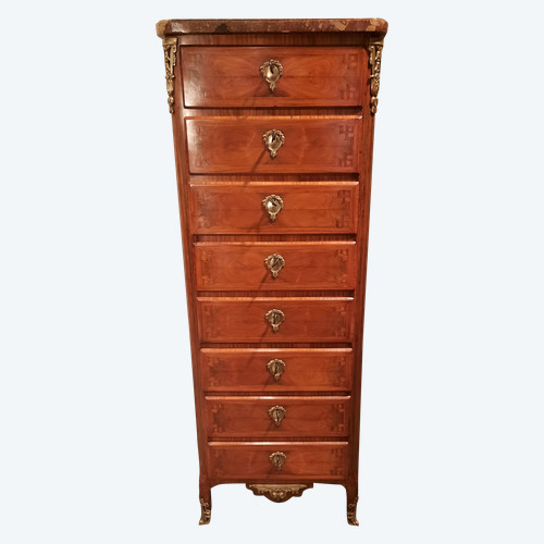 Chiffoniere in stile Luigi XVI in intarsio del XIX secolo.