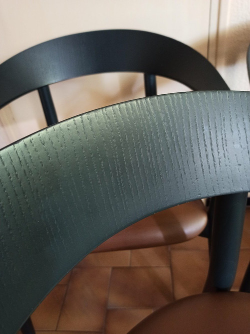 Set of 6 MITO chairs from Conmoto by Pascal Bosetti, wood model with leather seat