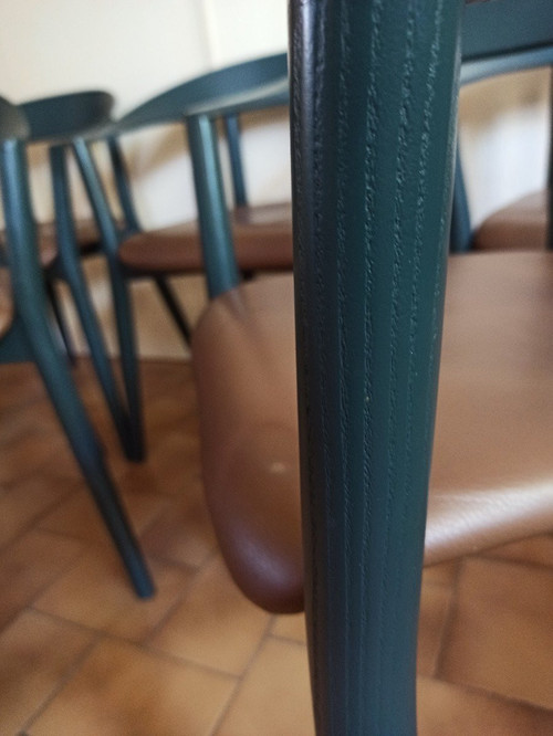 Set of 6 MITO chairs from Conmoto by Pascal Bosetti, wood model with leather seat