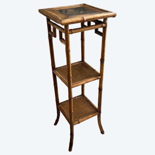 Three-tray sellette in bamboo and wickerwork by Perret et Vibert, Paris