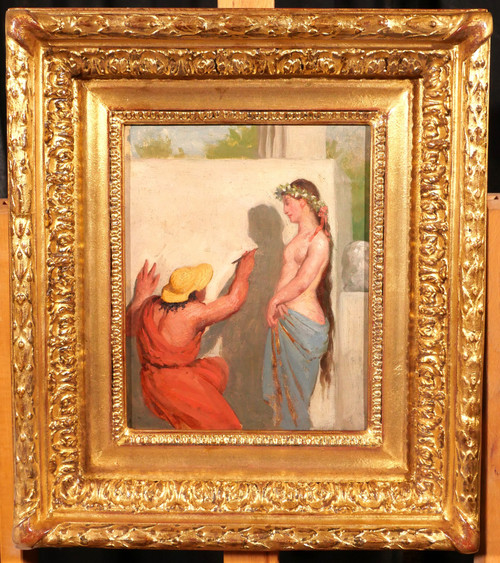 Antoine Van Hammée (att. à) 1836-1903 L'invention du dessin, tableau, femme nue,  vers 1860