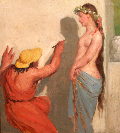 Antoine Van Hammée (att. à) 1836-1903 L'invention du dessin, tableau, femme nue,  vers 1860