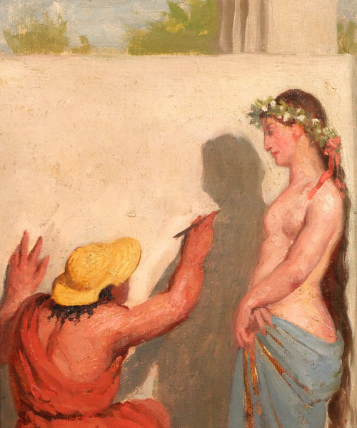 Antoine Van Hammée (att. à) 1836-1903 L'invention du dessin, tableau, femme nue,  vers 1860