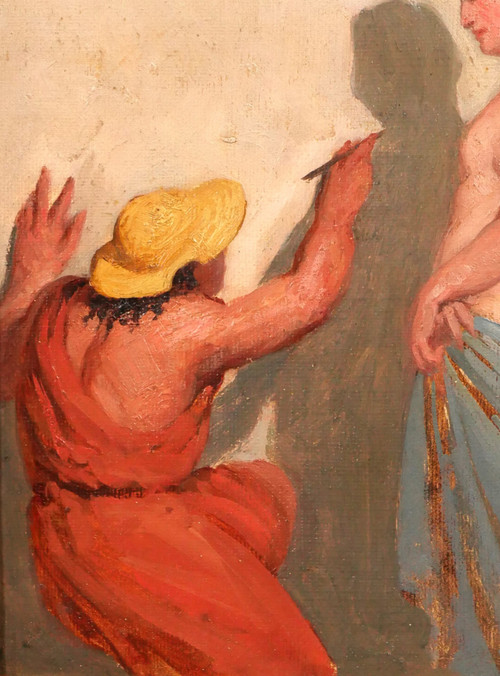 Antoine Van Hammée (att. à) 1836-1903 L'invention du dessin, tableau, femme nue,  vers 1860