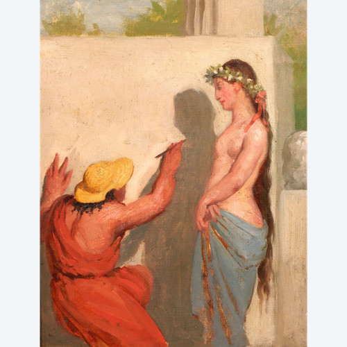 Antoine Van Hammée (att. à) 1836-1903 L'invention du dessin, tableau, femme nue,  vers 1860