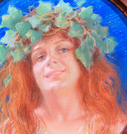 Französische Schule um 1890-1900 Porträt einer Frau mit Krone, Pastell, Jugendstil