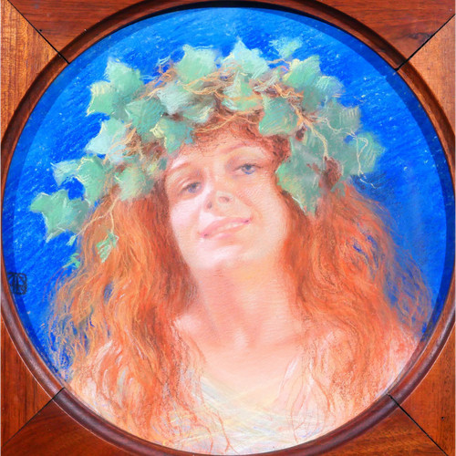 Französische Schule um 1890-1900 Porträt einer Frau mit Krone, Pastell, Jugendstil