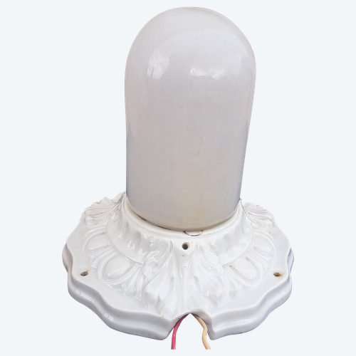 Ceiling lamp or wall light with porcelain and opaline base, early 20th century