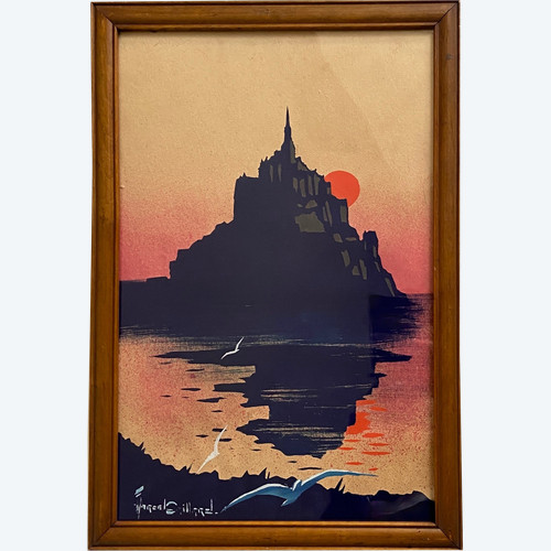 Gouache-Schablone „Le Mont Saint-Michel“ von Marcel Gaillard
