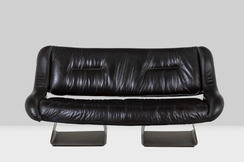 Soggiorno in metallo e pelle. Anni '70 LS57905650/5G