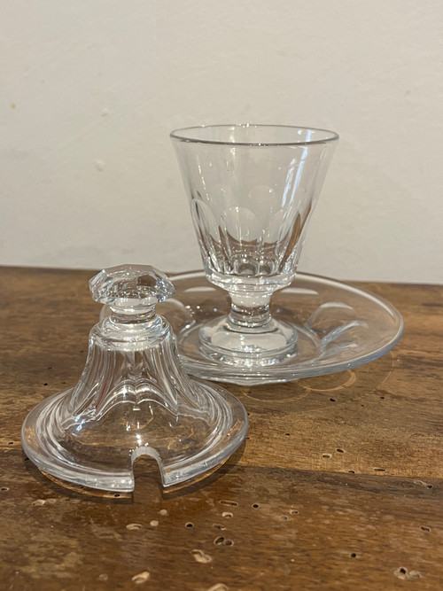 Rare moutardier en cristal, milieu XIXe siècle 