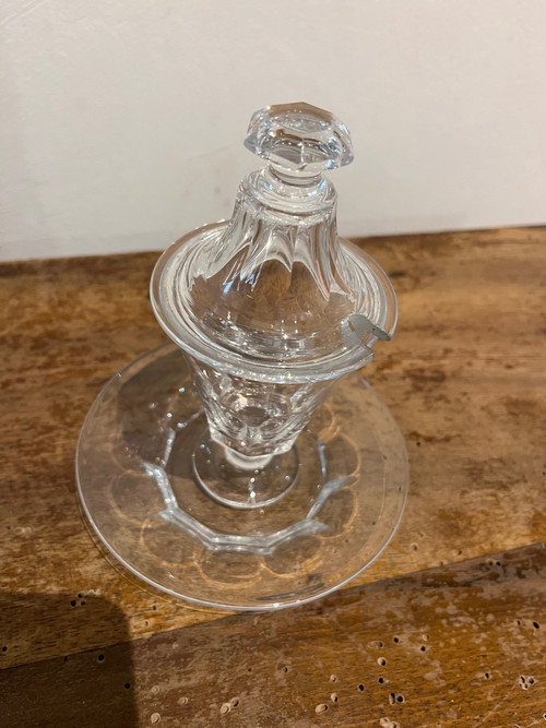 Rare moutardier en cristal, milieu XIXe siècle 