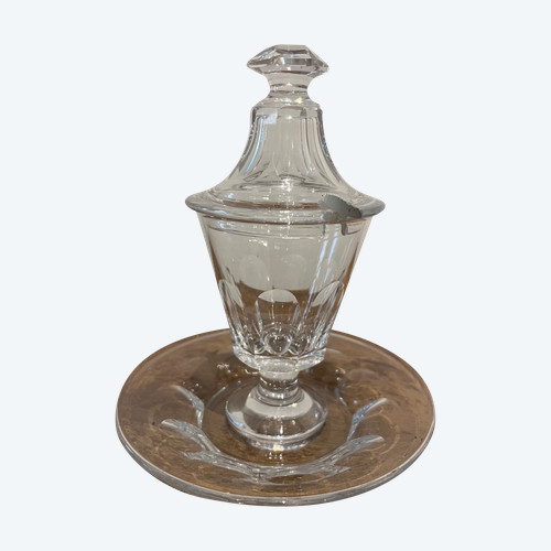 Rare moutardier en cristal, milieu XIXe siècle 