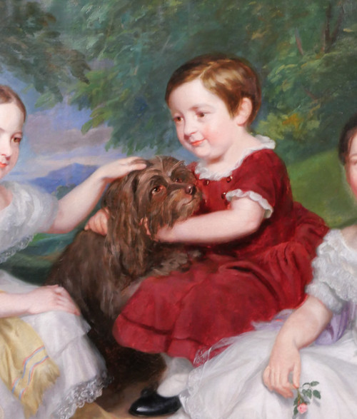 James RAMSAY 1789-1854 Portrait d'enfants et d'un chien, tableau, Grande-Bretagne, romantisme