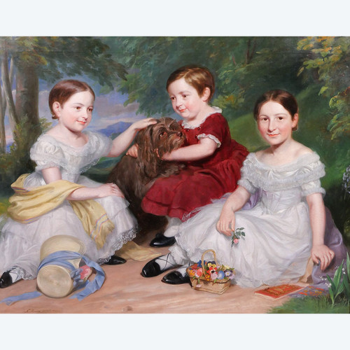 James RAMSAY 1789-1854 Portrait d'enfants et d'un chien, tableau, Grande-Bretagne, romantisme