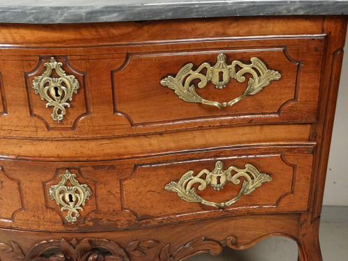 Commode Sauteuse Provençale Noyer Sculpté Marbre Gris Bronze Doré XVIIIème