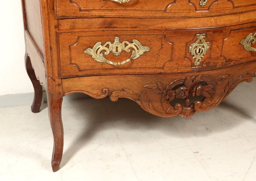 Commode Sauteuse Provençale Noyer Sculpté Marbre Gris Bronze Doré XVIIIème
